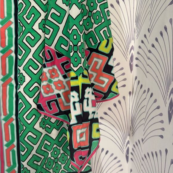 Crown & Ivy Green Pink Geometric Dress boho sleeve Womens size 10 PTP-20 L-38 - Picture 4 of 7